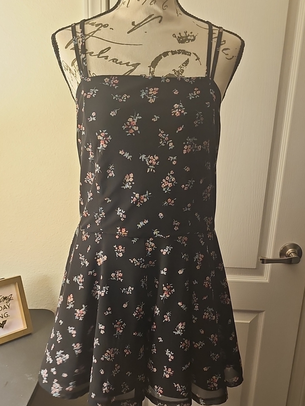 Black Floral Spaghetti Strap Romper